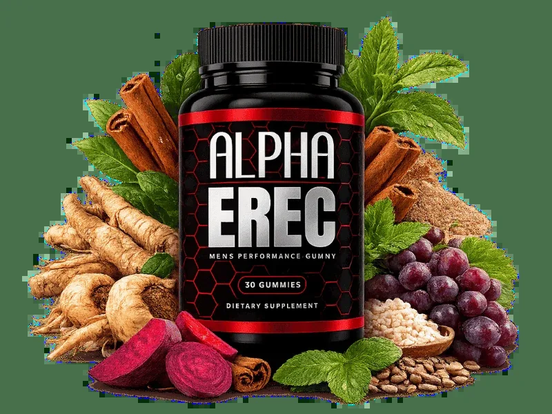 AlphaErec men&rsquo;s performance gummy bottle with its botanical ingredients