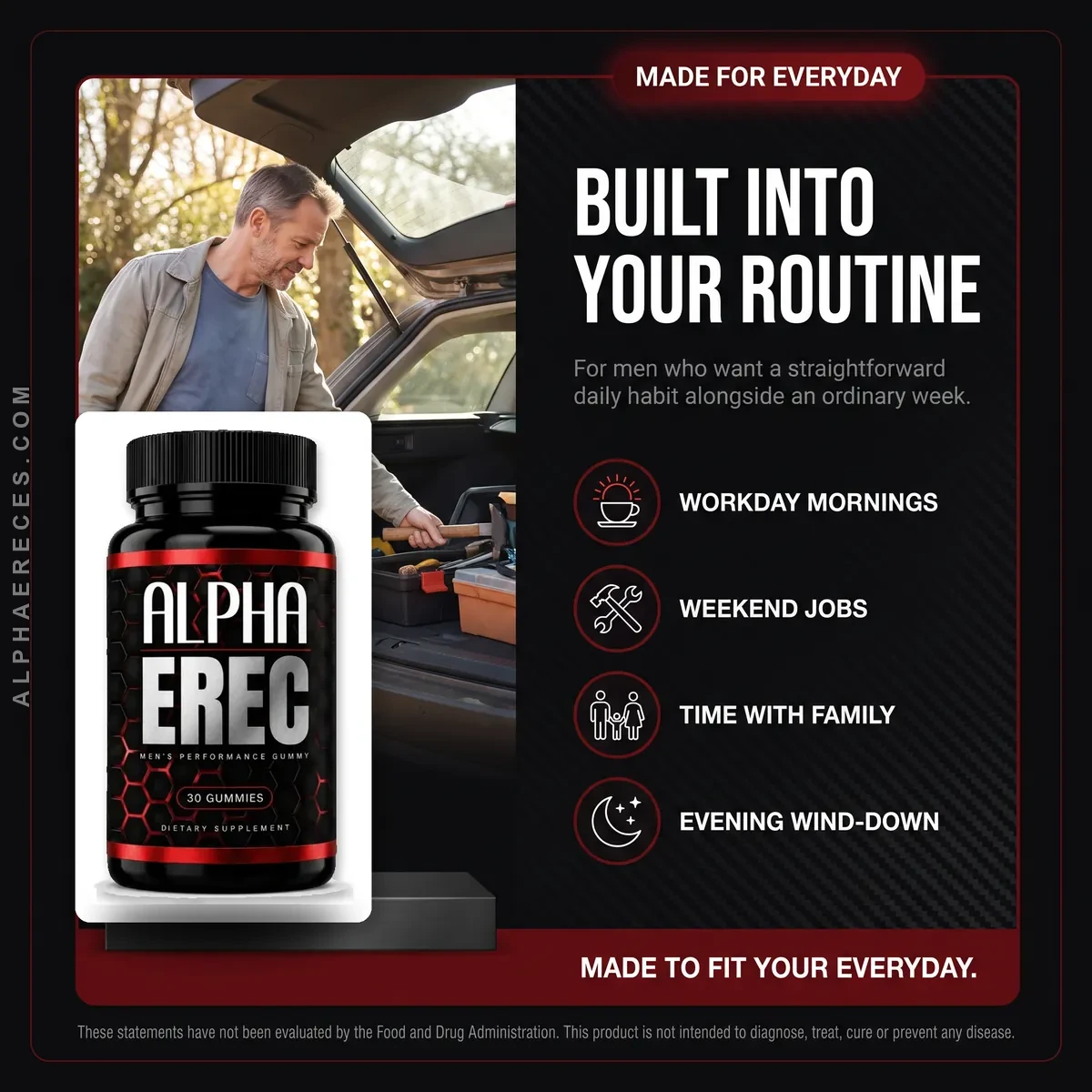 Who AlphaErec is for: adult men who want an easy daily habit for energy, stamina and confidence